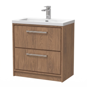 Delphi Lodge Bleached Oak 800mm 2-Drawer Floor Standing Vanity Unit (inc 1TH Modern Basin) | Product Image