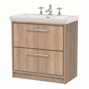 Delphi Lodge Bleached Oak 800mm 2-Drawer Floor Standing Vanity Unit (inc 3TH Classic Basin) | Product Image