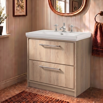 Delphi Lodge Bleached Oak 800mm 2-Drawer Floor Standing Vanity Unit (inc 3TH Classic Basin) | Product Image