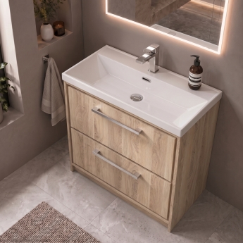 Delphi Lodge 800mm 2-Drawer Floor Standing Vanity Unit (inc Ceramic Basin) | Product Image