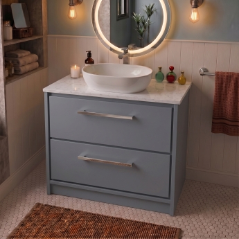 Delphi Lodge 800mm 2-Drawer Floor Standing White Marble Countertop Vanity Unit | Product Image