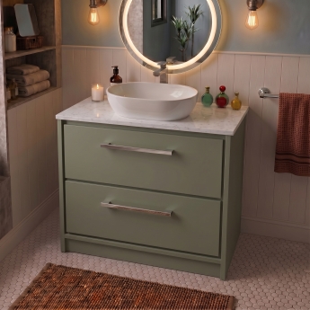 Delphi Lodge 800mm 2-Drawer Floor Standing White Marble Countertop Vanity Unit | Product Image