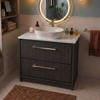 Delphi Lodge 800mm 2-Drawer Floor Standing White Marble Countertop Vanity Unit | Product Image