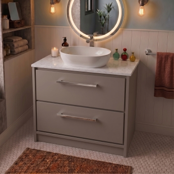 Delphi Lodge 800mm 2-Drawer Floor Standing White Marble Countertop Vanity Unit | Product Image