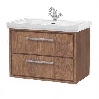 Delphi Lodge Antique Oak 800mm 2-Drawer Wall Hung Vanity Unit (inc 1TH Classic Basin) | Product Image