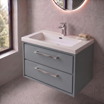 Delphi Lodge 800mm 2-Drawer Wall Hung Vanity Unit (inc Fireclay Basin) | Product Image