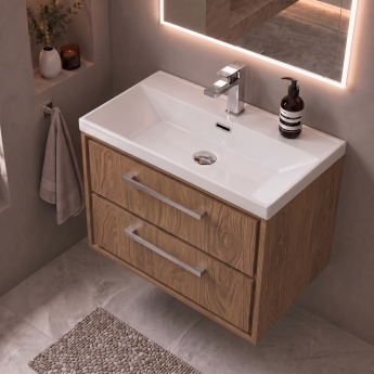 Delphi Lodge 800mm 2-Drawer Wall Hung Vanity Unit (inc Ceramic Basin) | Product Image