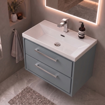 Delphi Lodge 800mm 2-Drawer Wall Hung Vanity Unit (inc Ceramic Basin) | Product Image