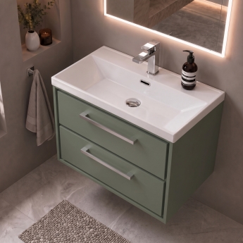 Delphi Lodge 800mm 2-Drawer Wall Hung Vanity Unit (inc Ceramic Basin) | Product Image