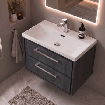 Delphi Lodge 800mm 2-Drawer Wall Hung Vanity Unit (inc Ceramic Basin) | Product Image