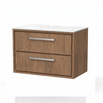 Delphi Lodge 800mm 2-Drawer Wall Hung White Marble Countertop Vanity Unit | Product Image