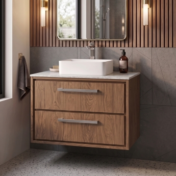 Delphi Lodge 800mm 2-Drawer Wall Hung White Marble Countertop Vanity Unit | Product Image