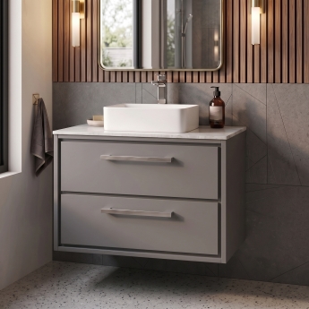 Delphi Lodge 800mm 2-Drawer Wall Hung White Marble Countertop Vanity Unit | Product Image