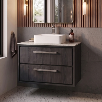 Delphi Lodge 800mm 2-Drawer Wall Hung White Marble Countertop Vanity Unit | Product Image