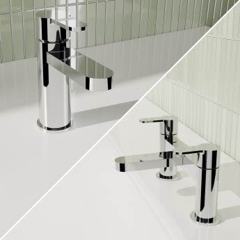 Delphi Loop Chrome Basin Mixer and Bath Filler Tap Set (inc Press Top Waste) | Product Image