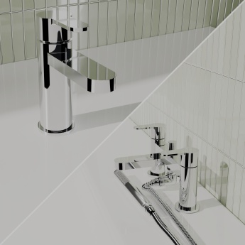 Delphi Loop Chrome Basin Mixer and Bath Shower Mixer Tap Set (inc Shower Kit and Press Top Waste) | Product Image