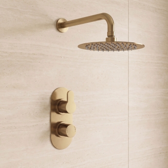 Delphi Loop Brushed Brass Dual Concealed Shower Set with Fixed Head | Product Image