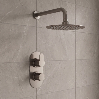 Delphi Loop Brushed Pewter Dual Concealed Shower Set with Fixed Head | Product Image