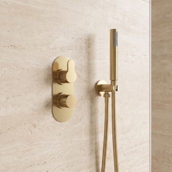Delphi Loop Brushed Brass Dual Concealed Shower Set with Handset and Bracket | Product Image