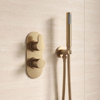 Delphi Loop Brushed Brass Dual Concealed Shower Set with Handset and Bracket | Product Image