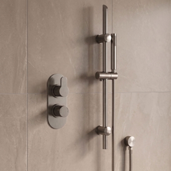 Delphi Round Pencil Brushed Pewter Slider Rail Shower Kit (inc Outlet Elbow) | Product Image
