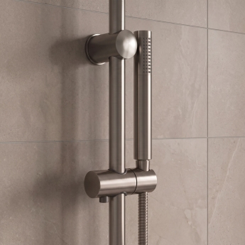 Delphi Round Pencil Brushed Pewter Slider Rail Shower Kit (inc Outlet Elbow) | Product Image