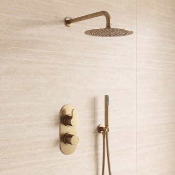 Delphi Loop Brushed Brass Dual Concealed Shower Set with Fixed Head and Handset | Product Image