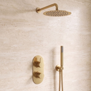 Delphi Loop Brushed Brass Dual Concealed Shower Set with Fixed Head and Handset | Product Image