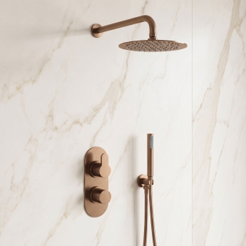 Delphi Loop Brushed Bronze Dual Concealed Shower Set with Fixed Head and Handset | Product Image