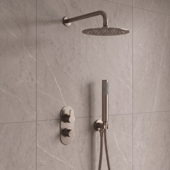Delphi Loop Brushed Pewter Dual Concealed Shower Set with Fixed Head and Handset | Product Image