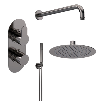 Delphi Loop Brushed Pewter Dual Concealed Shower Set with Fixed Head and Handset | Product Image
