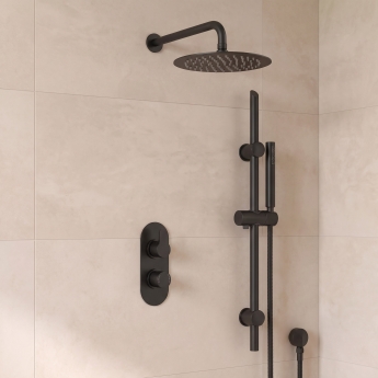 Delphi Loop Matt Black Dual Concealed Shower Set with Fixed Head and Slide Rail Kit | Product Image