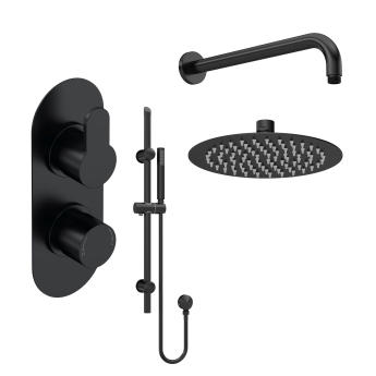 Delphi Loop Matt Black Dual Concealed Shower Set with Fixed Head and Slide Rail Kit | Product Image