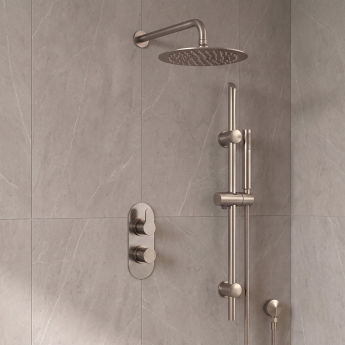 Delphi Loop Brushed Pewter Dual Concealed Shower Set with Fixed Head and Slide Rail Kit | Product Image