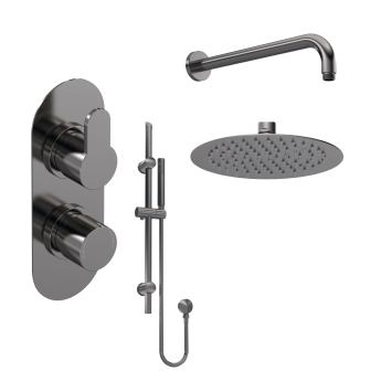 Delphi Loop Brushed Pewter Dual Concealed Shower Set with Fixed Head and Slide Rail Kit | Product Image