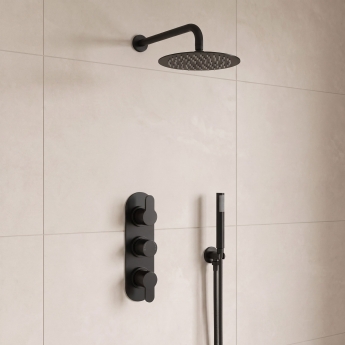 Delphi Loop Black Triple Concealed Shower Set with Fixed Head and Handset | Product Image