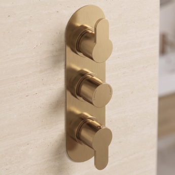 Delphi Loop Brushed Brass Triple Concealed Shower Set with Fixed Head and Handset | Product Image
