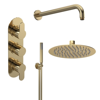 Delphi Loop Brushed Brass Triple Concealed Shower Set with Fixed Head and Handset | Product Image