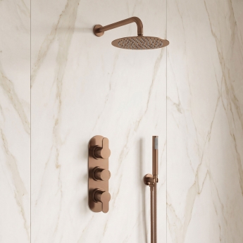 Delphi Loop Brushed Bronze Triple Concealed Shower Set with Fixed Head and Handset | Product Image
