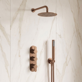 Delphi Loop Brushed Bronze Triple Concealed Shower Set with Fixed Head and Handset | Product Image