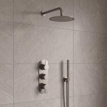 Delphi Loop Brushed Pewter Triple Concealed Shower Set with Fixed Head and Handset | Product Image