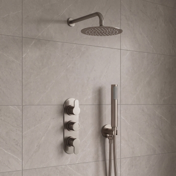 Delphi Loop Brushed Pewter Triple Concealed Shower Set with Fixed Head and Handset | Product Image
