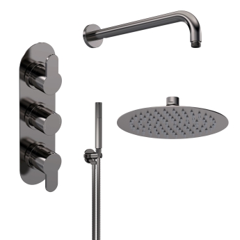 Delphi Loop Brushed Pewter Triple Concealed Shower Set with Fixed Head and Handset | Product Image