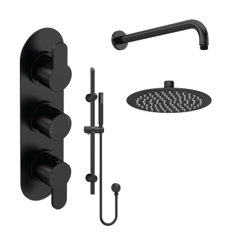 Delphi Loop Matt Black Triple Concealed Shower Set with Fixed Head and Slide Rail Kit | Product Image