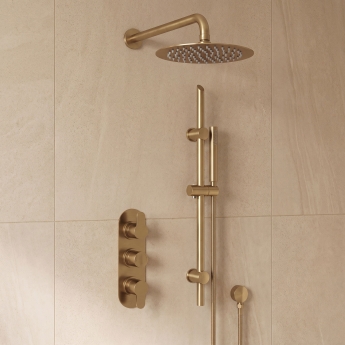 Delphi Loop Brushed Brass Triple Concealed Shower Set with Fixed Head and Slide Rail Kit | Product Image