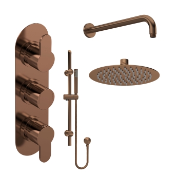 Delphi Loop Brushed Bronze Triple Concealed Shower Set with Fixed Head and Slide Rail Kit | Product Image