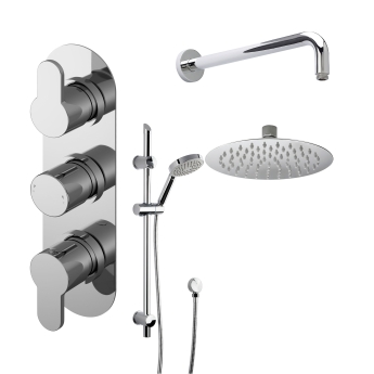 Delphi Loop Chrome Triple Concealed Shower Set with Fixed Head and Slide Rail Kit | Product Image