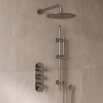 Delphi Loop Brushed Pewter Triple Concealed Shower Set with Fixed Head and Slide Rail Kit | Product Image