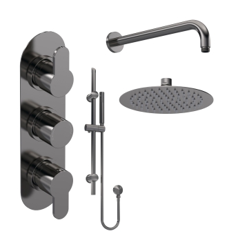 Delphi Loop Brushed Pewter Triple Concealed Shower Set with Fixed Head and Slide Rail Kit | Product Image