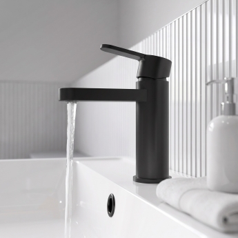 Delphi Loop Matt Black Mono Basin Mixer Tap (inc Press Top Waste) | Product Image